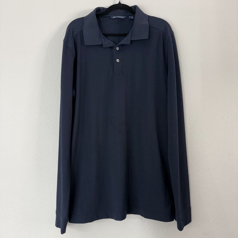 Cutter & Buck Long Sleeve Polo Shirt Men's Large Tall Navy Blue Performance Golf